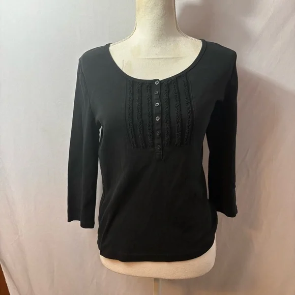 Jones New York Black Button-Down Top with Accents - Picture 1 of 9